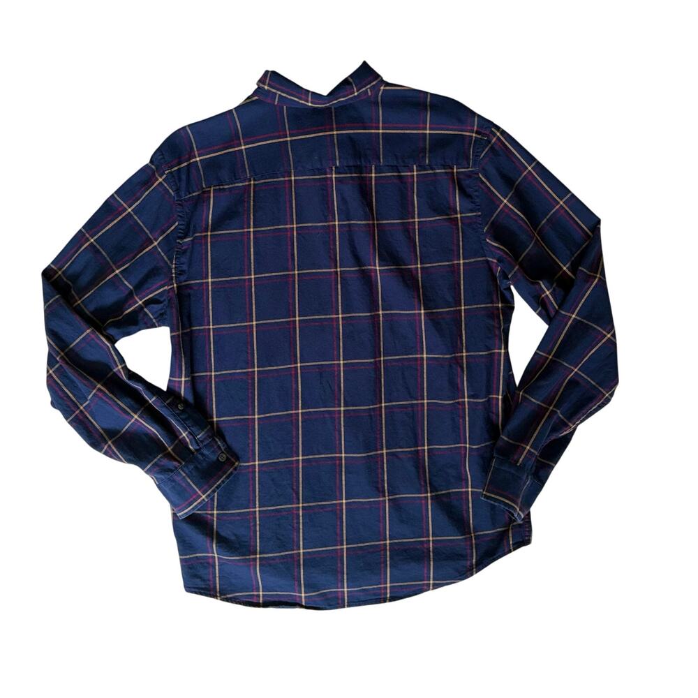 Banana Republic Untucked Standard-Fit Button-Down Cotton Navy Plaid Men’s Size L - Picture 3 of 7